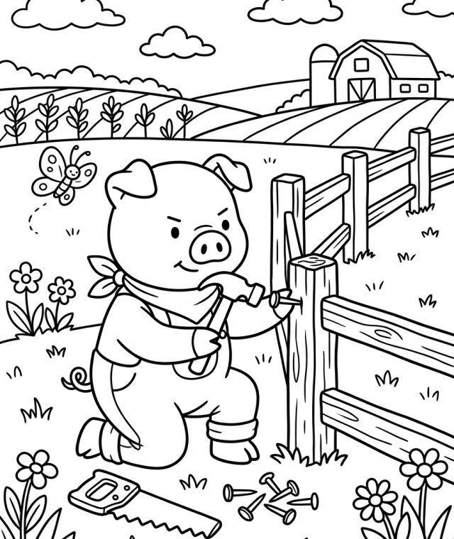 Animal Fixing Wooden Fence Post 202609041907 Coloring Page free printable