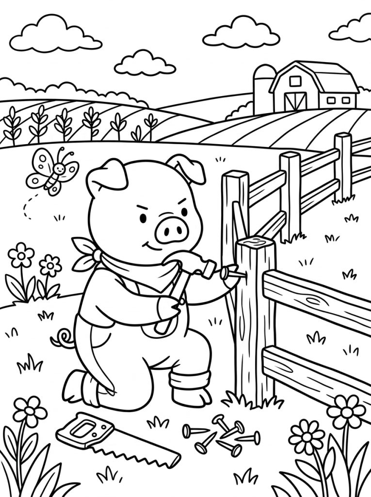 Animal Fixing Wooden Fence Post 202609041907 Coloring Page free printable