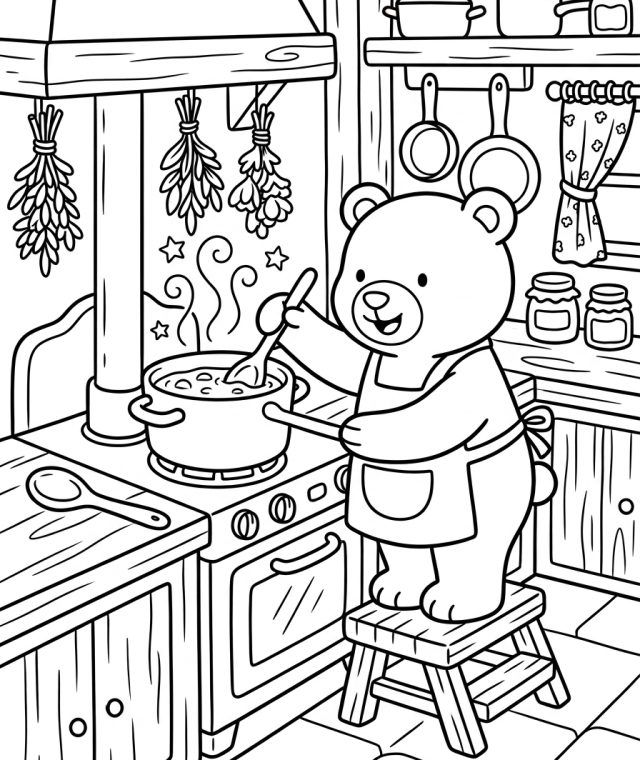 Bear Stirring Pot Of Soup 202609011803 Coloring Page free printable