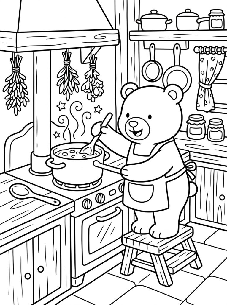 Bear Stirring Pot Of Soup 202609011803 Coloring Page free printable