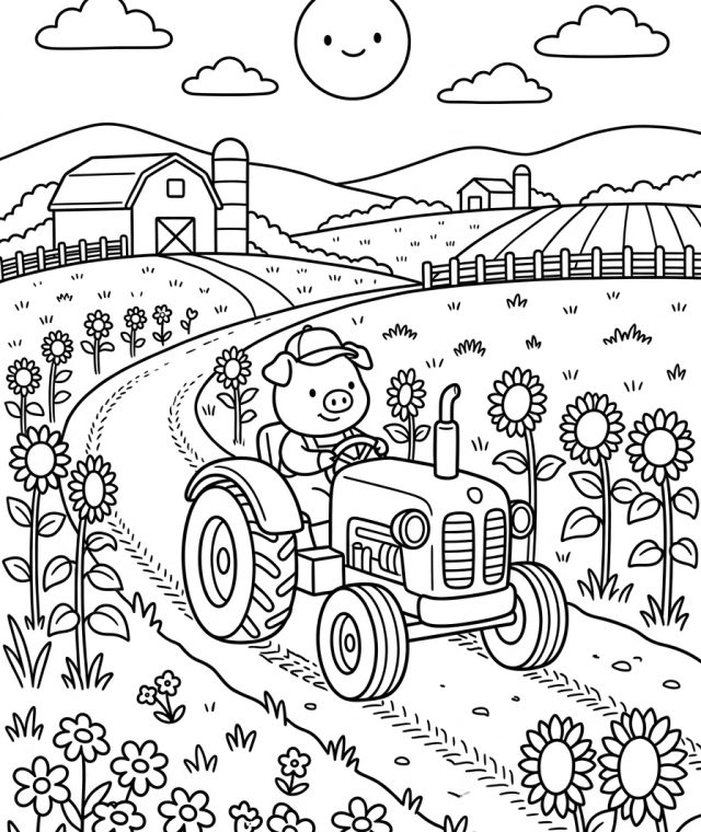 Character Driving Red Tractor 202609041907 Coloring Page free printable