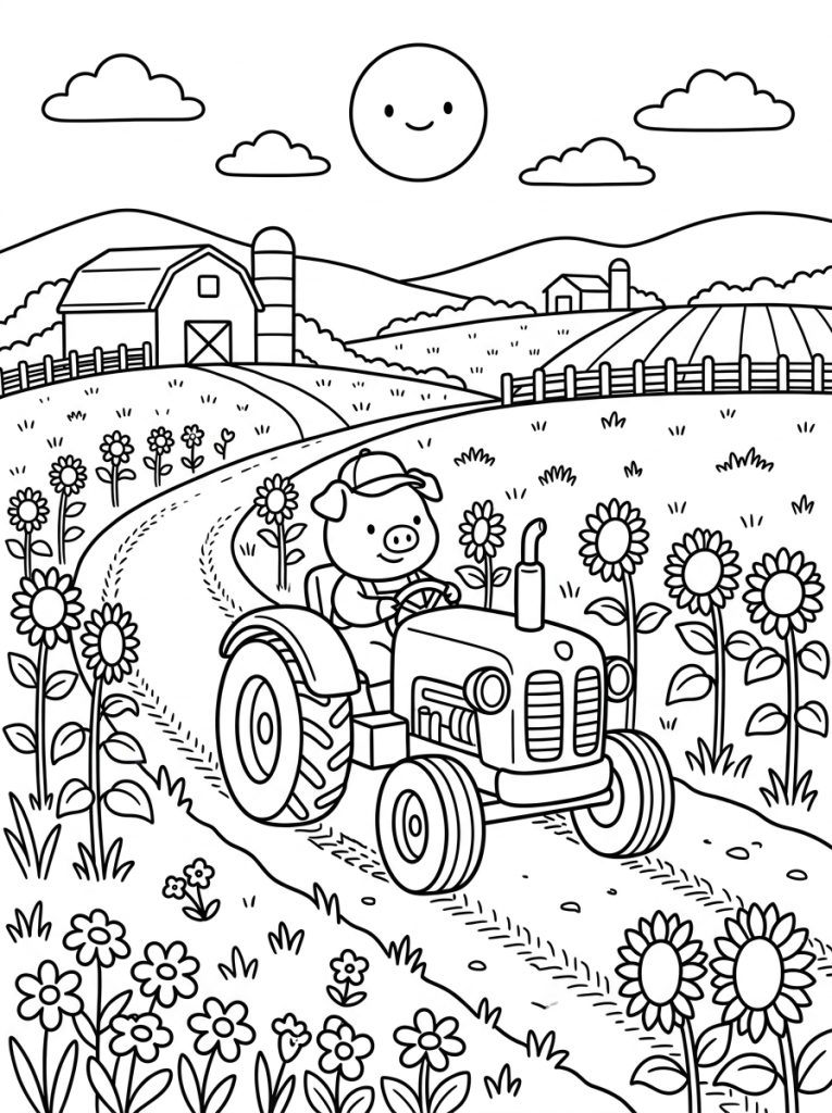 Character Driving Red Tractor 202609041907 Coloring Page free printable