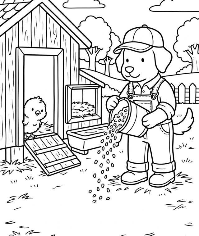 Character Feeding Chickens In Coop 202609041907 Coloring Page free printable