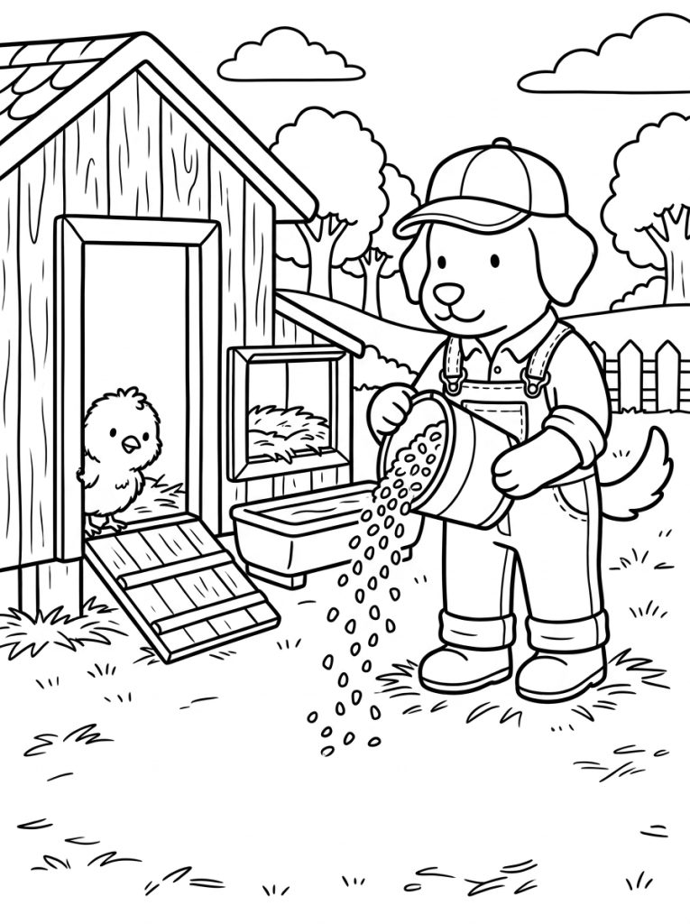 Character Feeding Chickens In Coop 202609041907 Coloring Page free printable