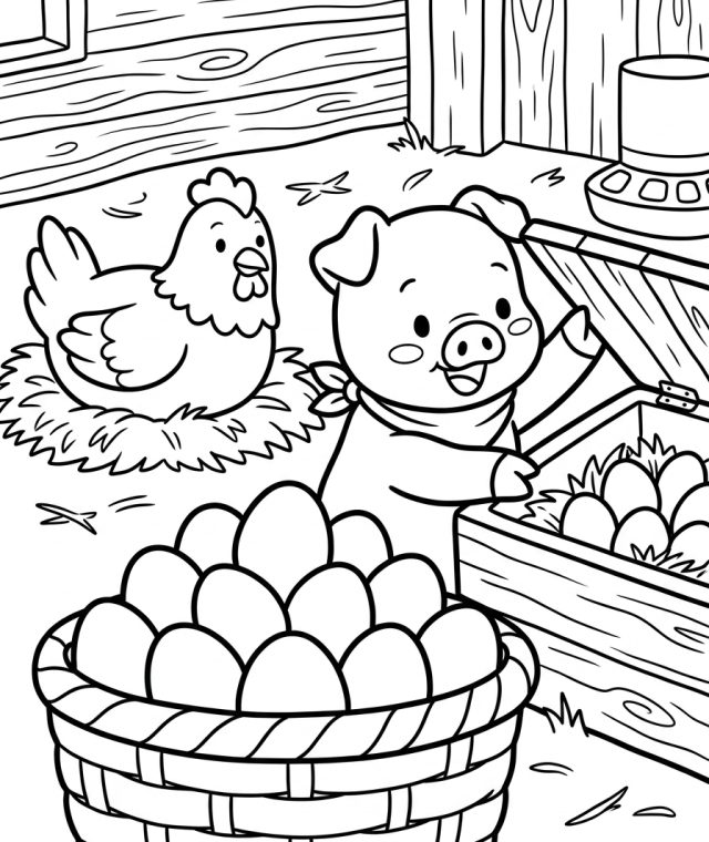 Farm Animal Collecting Eggs 202609041907 Coloring Page free printable