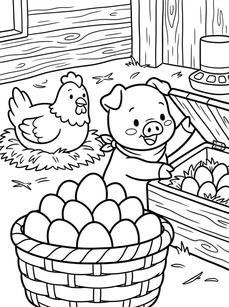 Farm Animal Collecting Eggs 202609041907 Coloring Page free printable