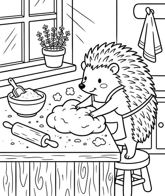 Hedgehog Kneading Dough 202609011803 Coloring Page free printable