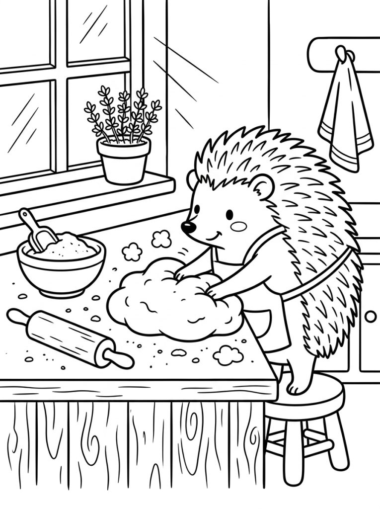 Hedgehog Kneading Dough 202609011803 Coloring Page free printable