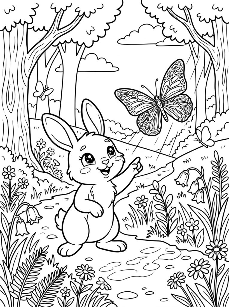 Rabbit Pointing At Butterfly 202609011803 Coloring Page free printable
