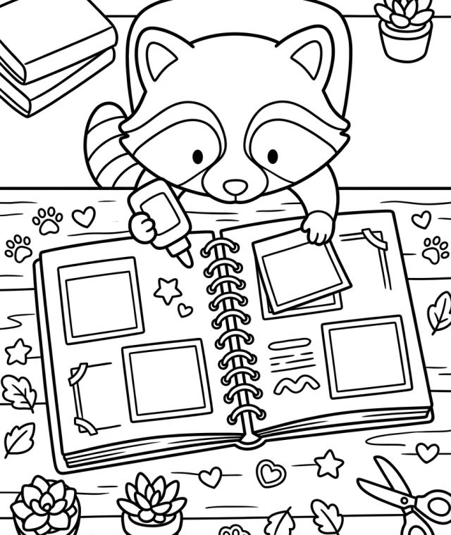 Raccoon Making Scrapbook 202609011803 Coloring Page free printable