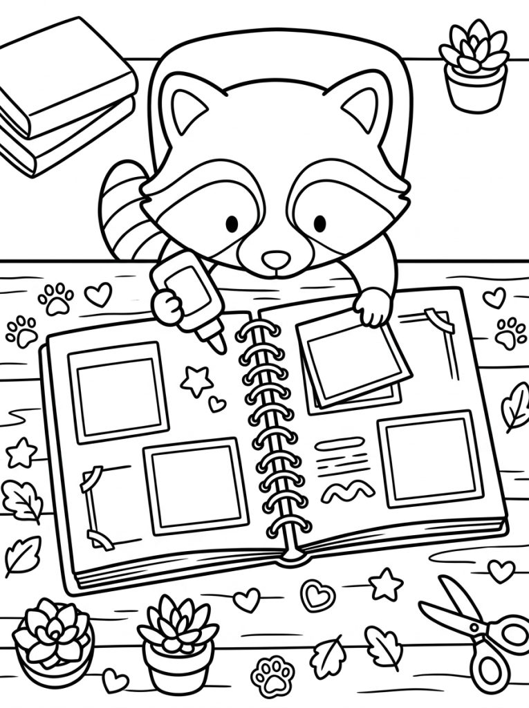 Raccoon Making Scrapbook 202609011803 Coloring Page free printable
