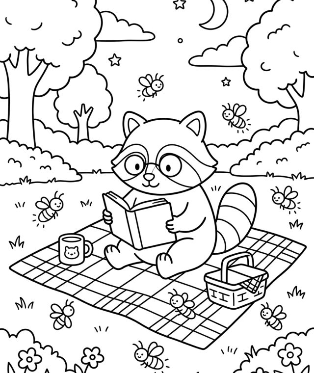 Raccoon Reading A Book 202609011803 Coloring Page free printable