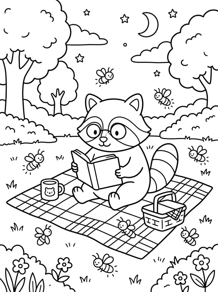Raccoon Reading A Book 202609011803 Coloring Page free printable
