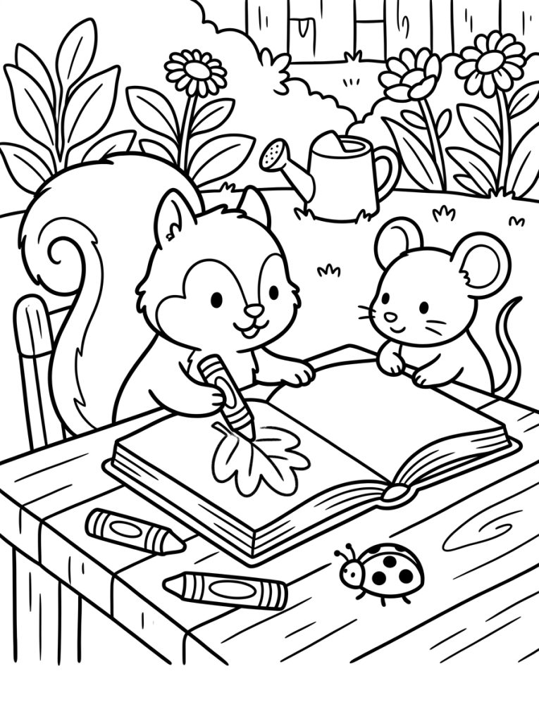 Squirrel Drawing In Journal 202609011803 Coloring Page free printable