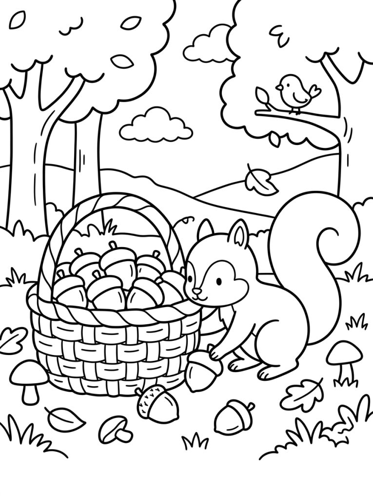Squirrel Gathering Acorns In Forest 202609011803 Coloring Page free printable